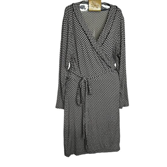 BANANA REPUBLIC Gemma Wrap Dress Print Black White Career Preppy Sz XL - Picture 1 of 9